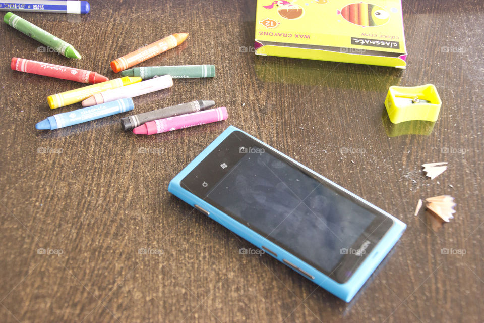 Blue windows smartphone on table