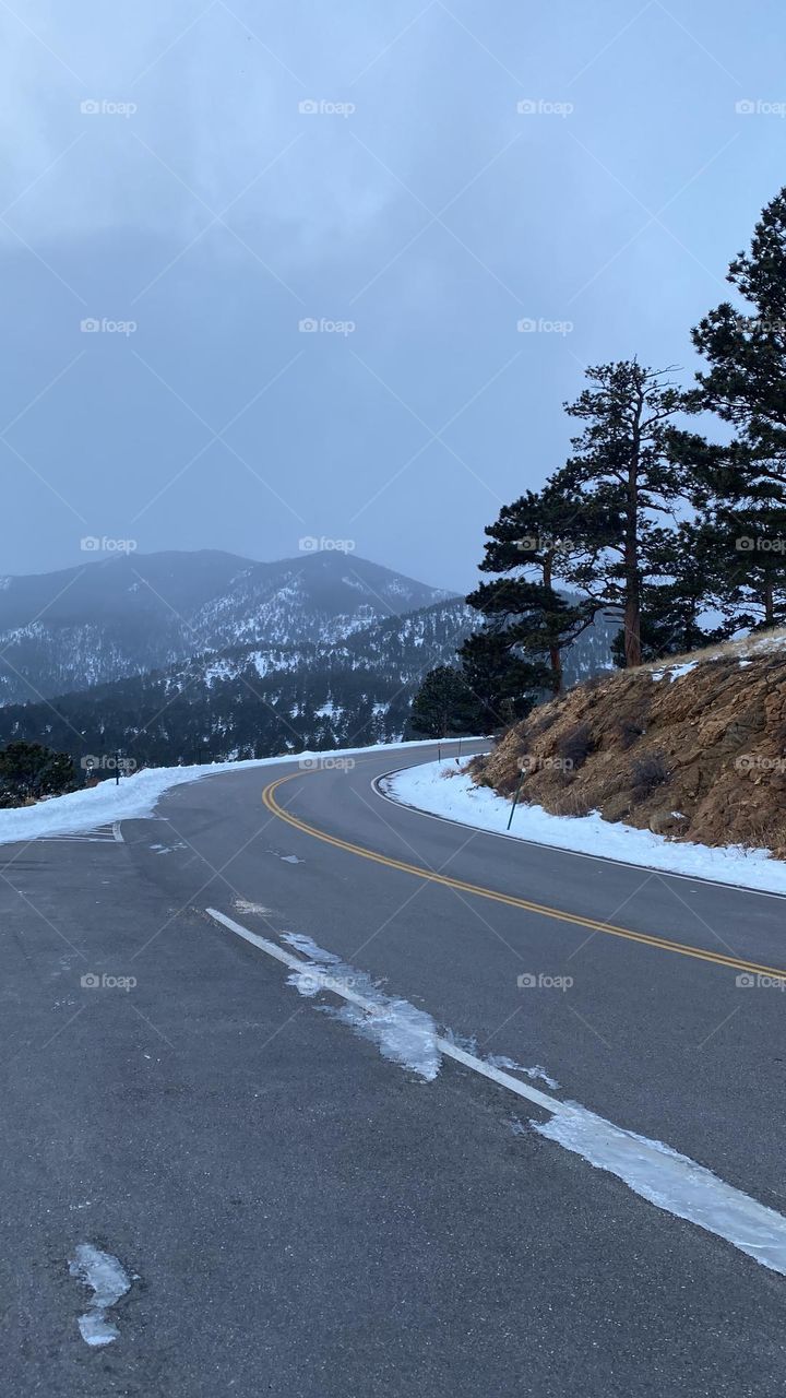 Mountain roads with snow