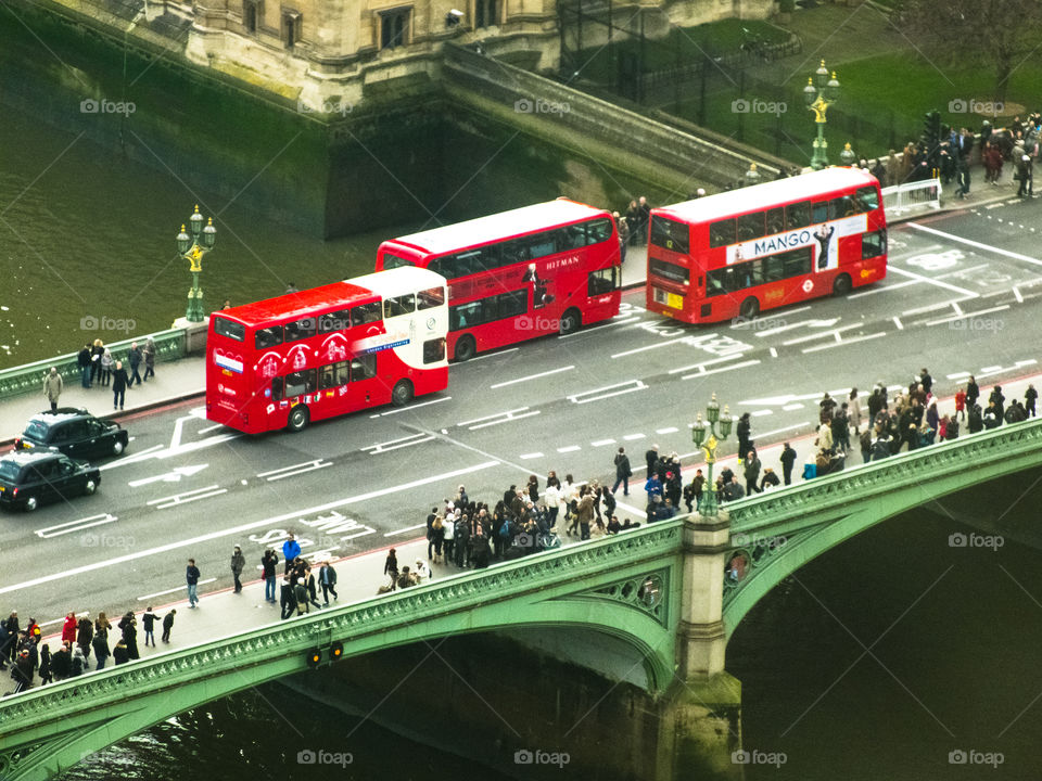 Buses on a bridge in London