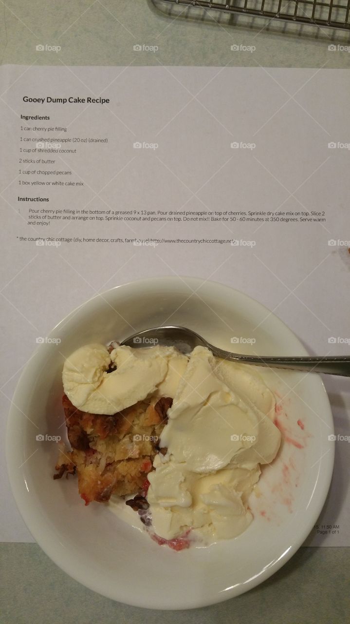 yummy. made this cherry pineapple dump cake. topped it with ice cream.  delish!