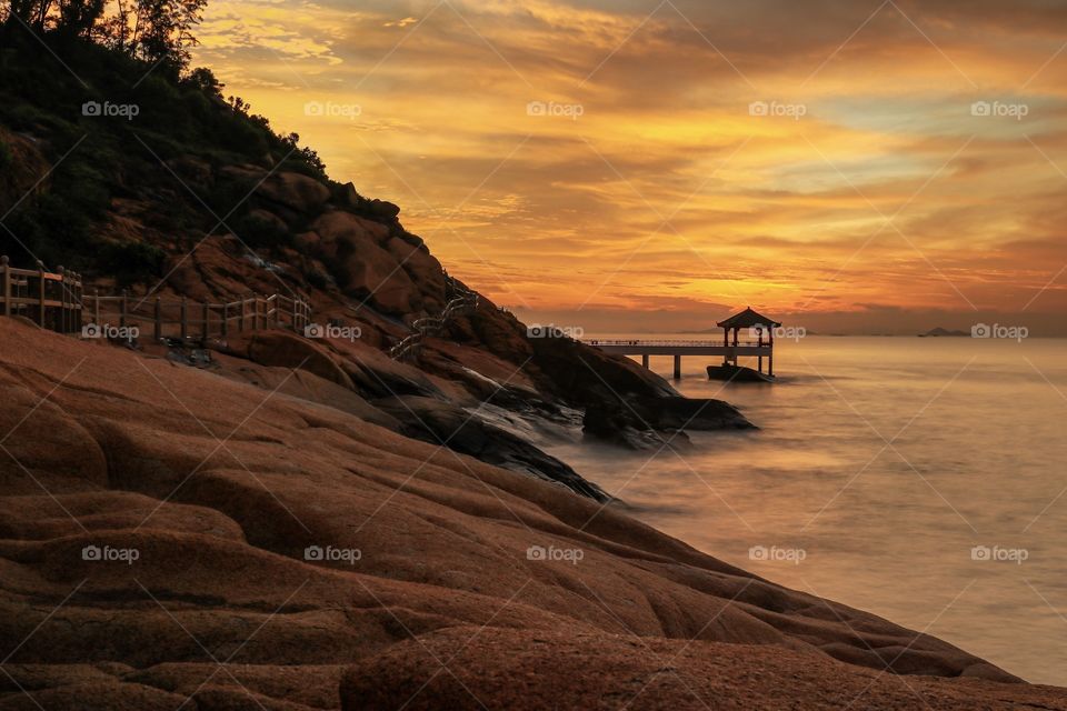 The Color of Autumn at the Coastline during sunrise Dawn..