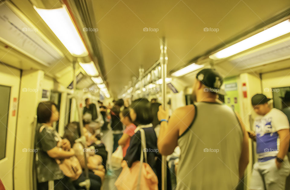 Blurry image of a passenger Subway train