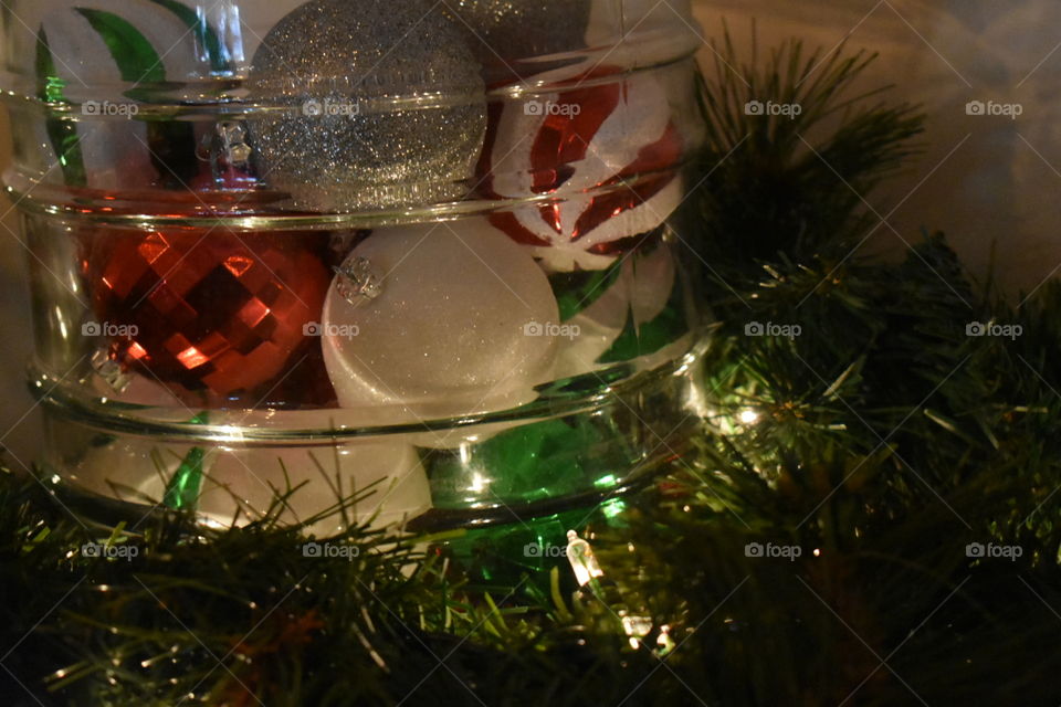 closeup of Christmas ornaments