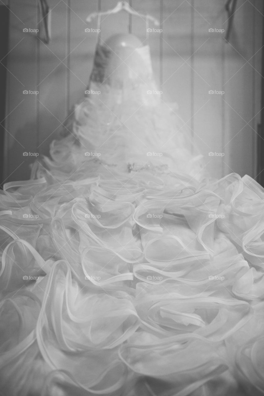 Wedding dress in black and white. Wedding dress fluff 
