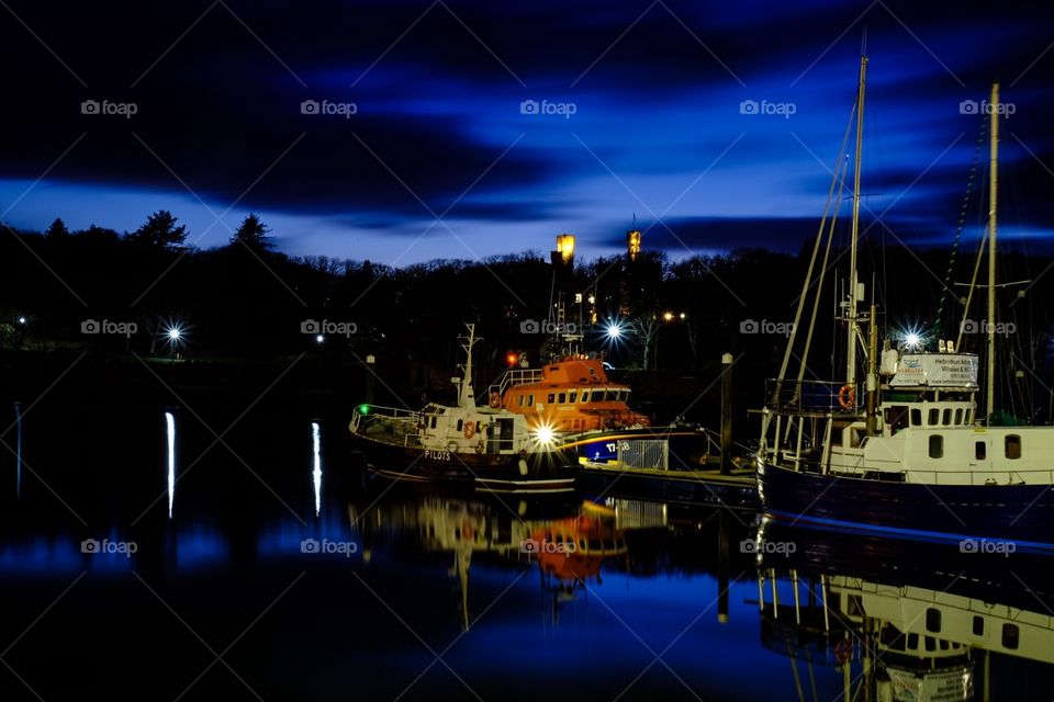 Ships In The Harbor At Night In Scotland 