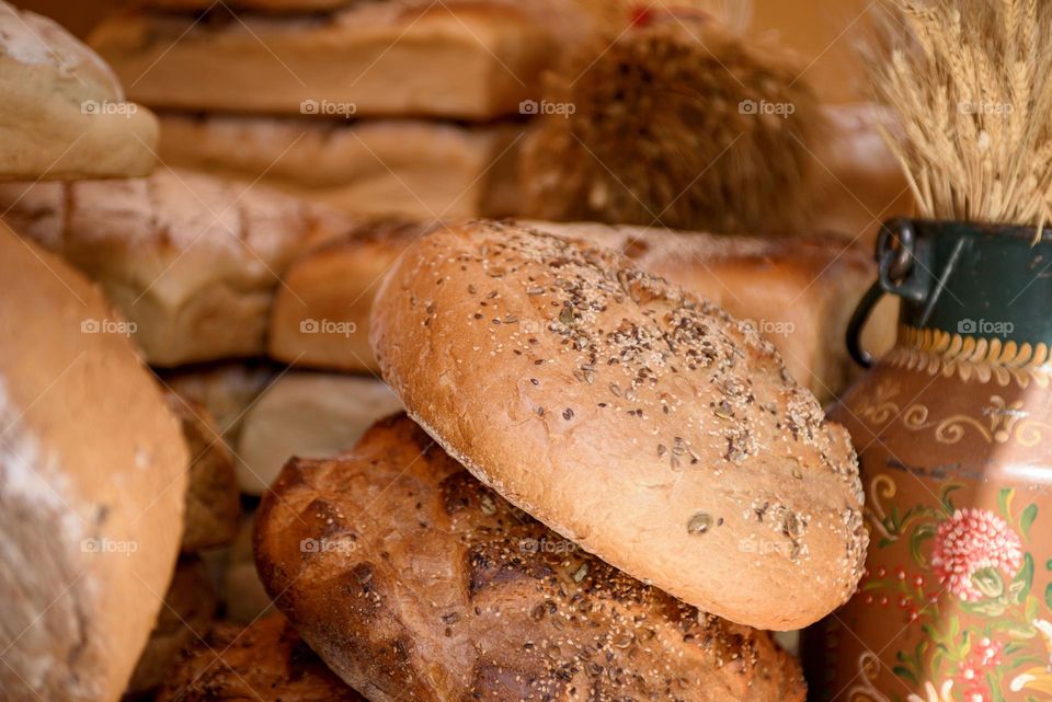 Fresh homemade bread close-up.