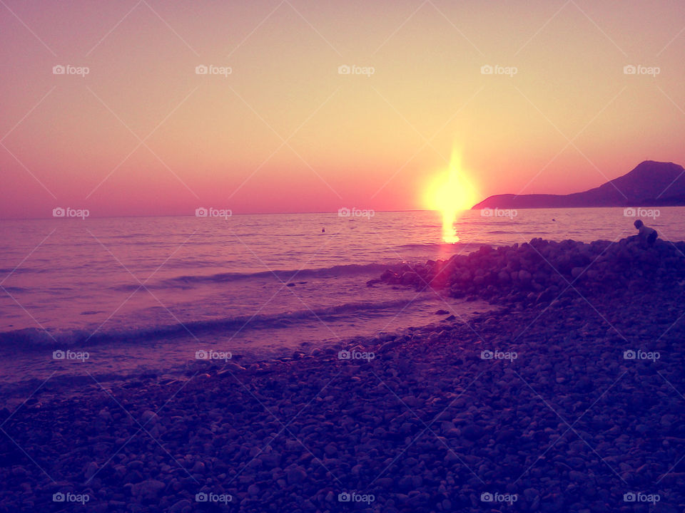 sumset, sea, beach and sea