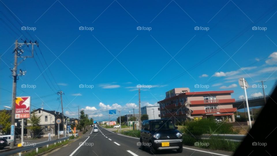 Blue sky road Japan suburbs