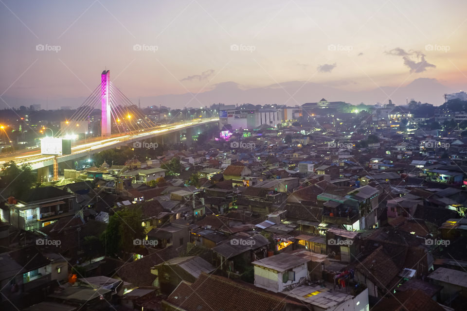 morning view of pasupati bridge in bandung, west java, indonesia