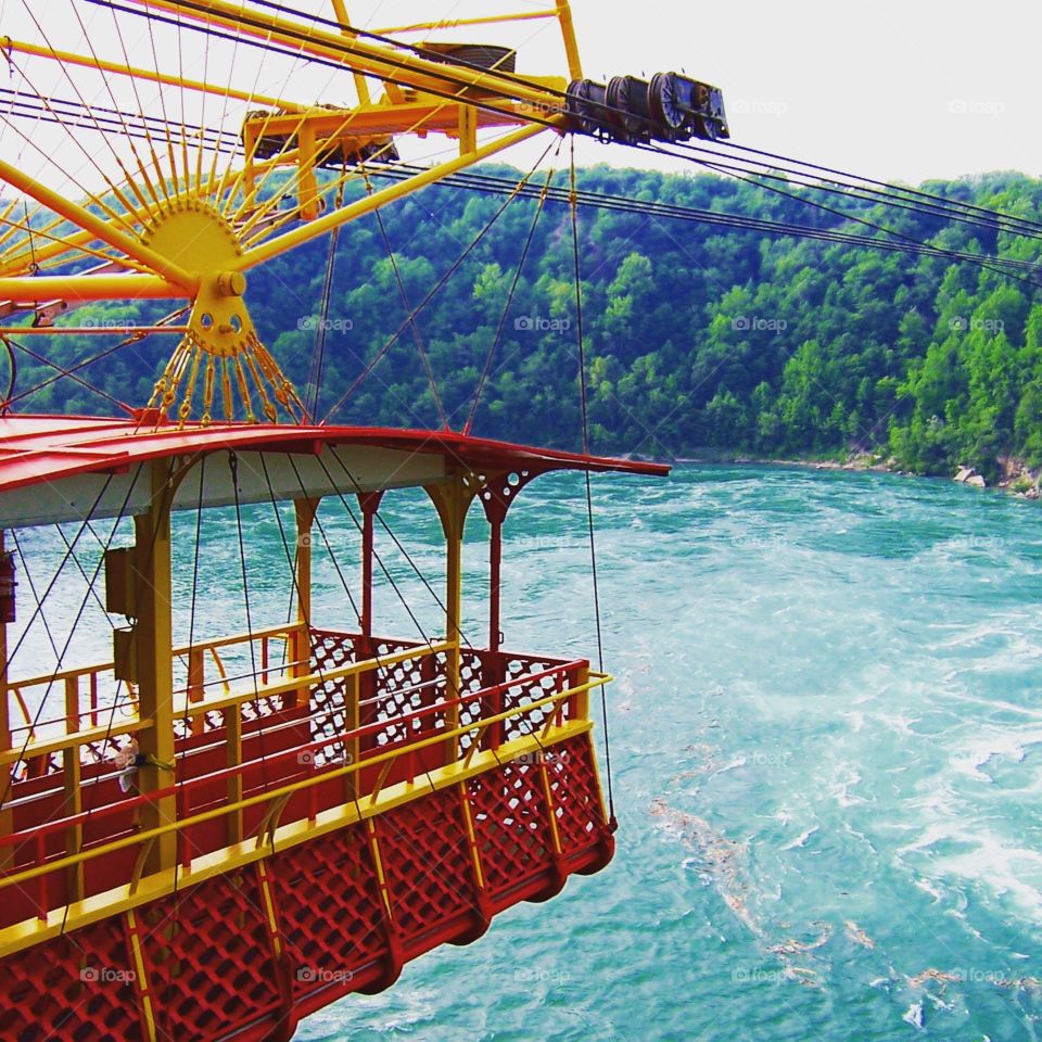 Whirlpool Aero Car suspended on top of Niagara River