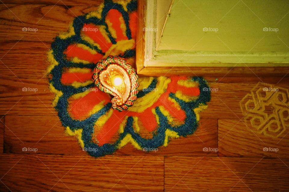 Rangoli home decor in Diwali celebration festival 