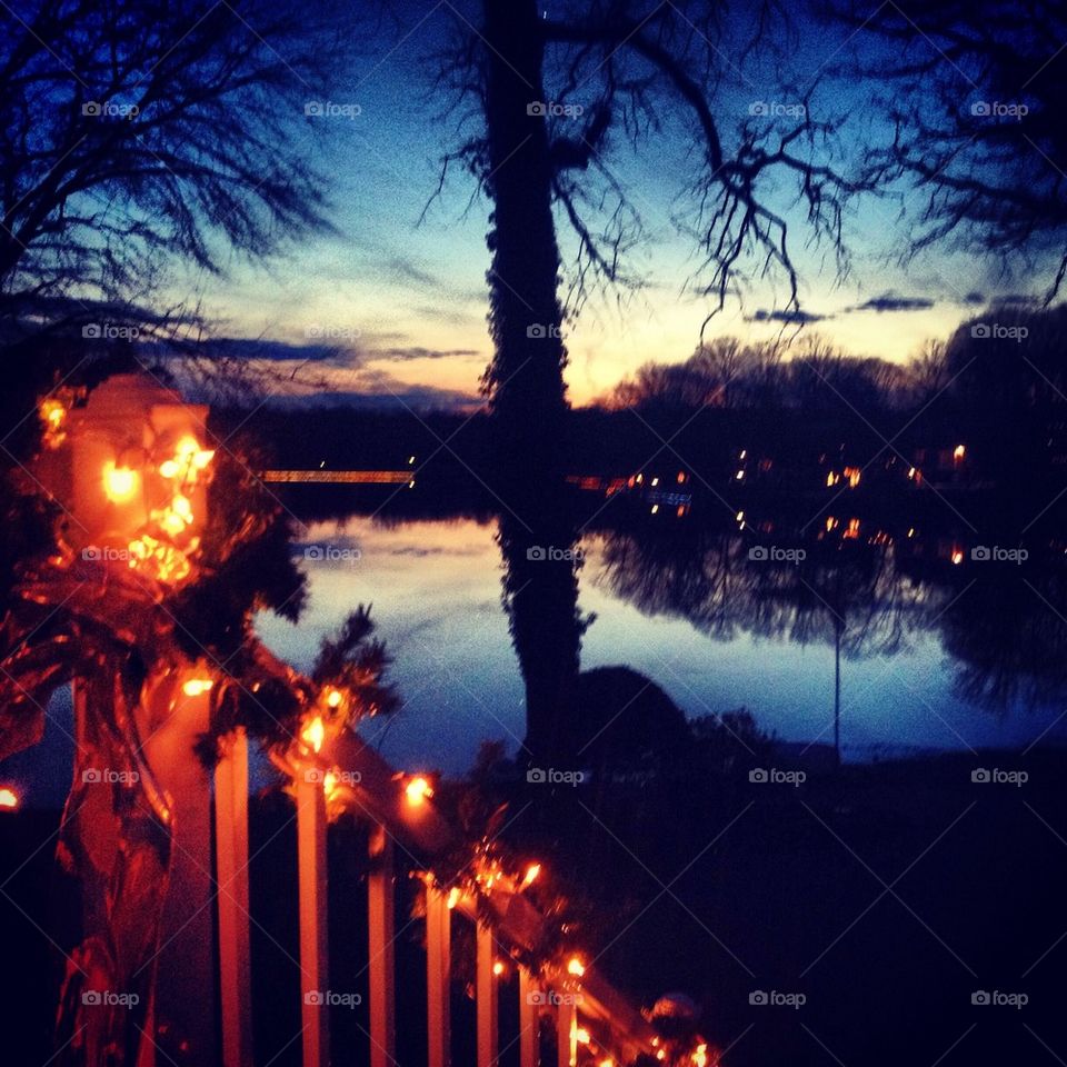 Holiday sunset over a lake