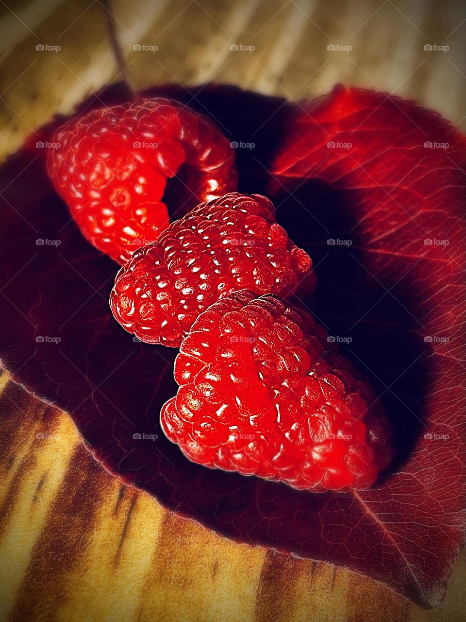 Raspberries on Fall Leaf