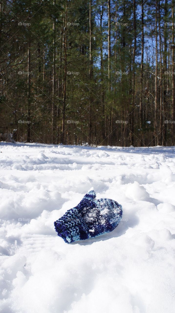 Mitten on snowy field