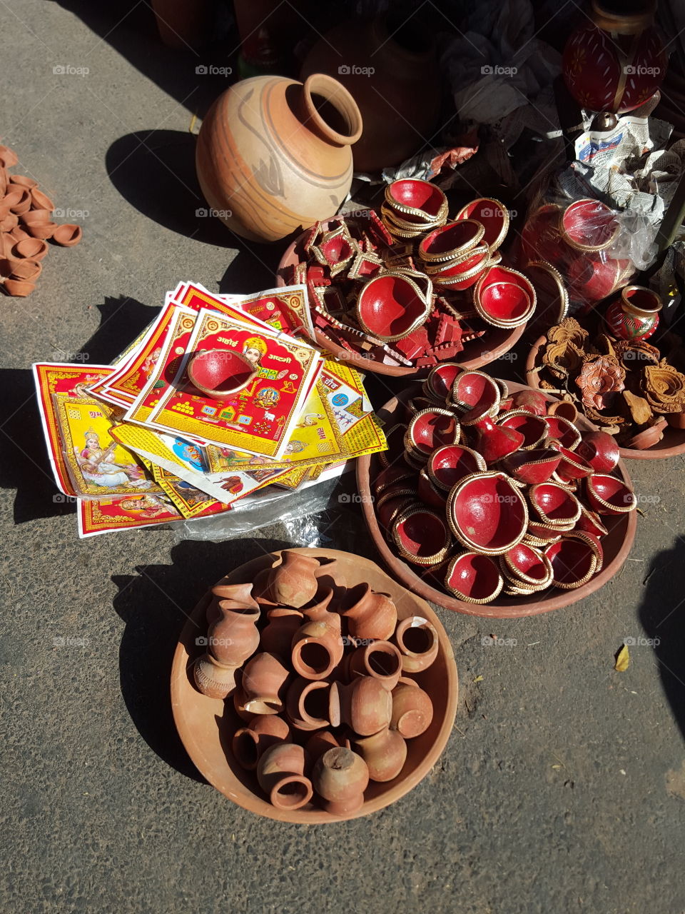 Indian Diwali Festival Items Made of Earthen Clay on the streets of Jaipur India