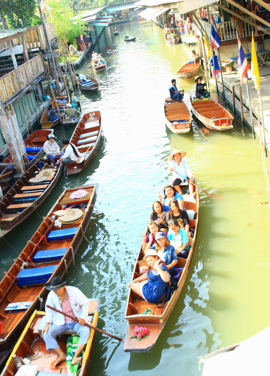 Floating market. people in boat at floating market