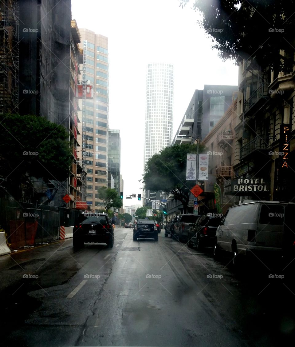 driving in downtown LA