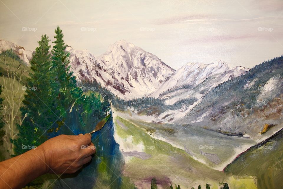 Oilpainting in progress. Colorado mountains. J.G