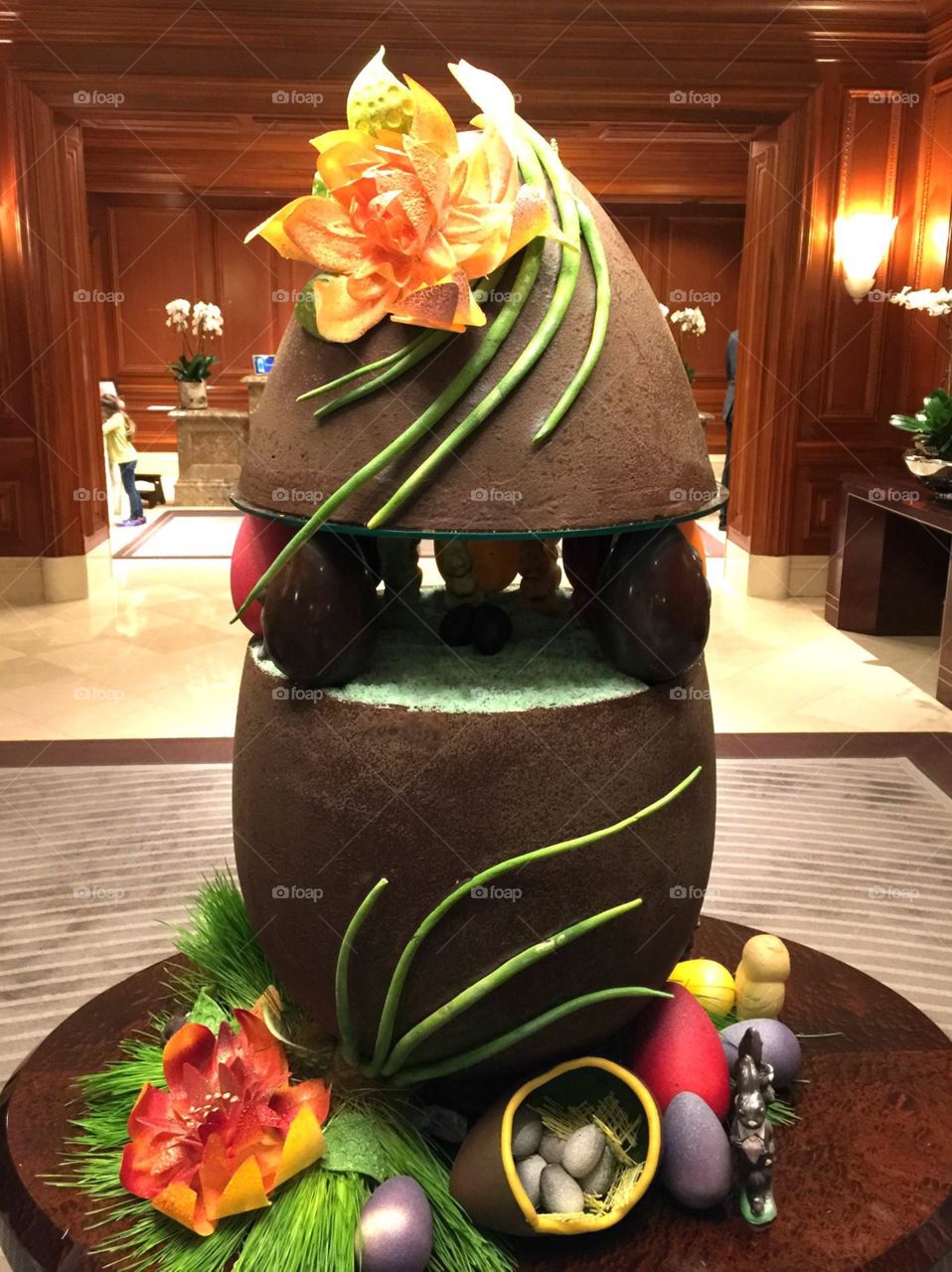 Easter egg centerpiece. Incredible 5 foot Easter egg centerpiece made out of all chocolate 