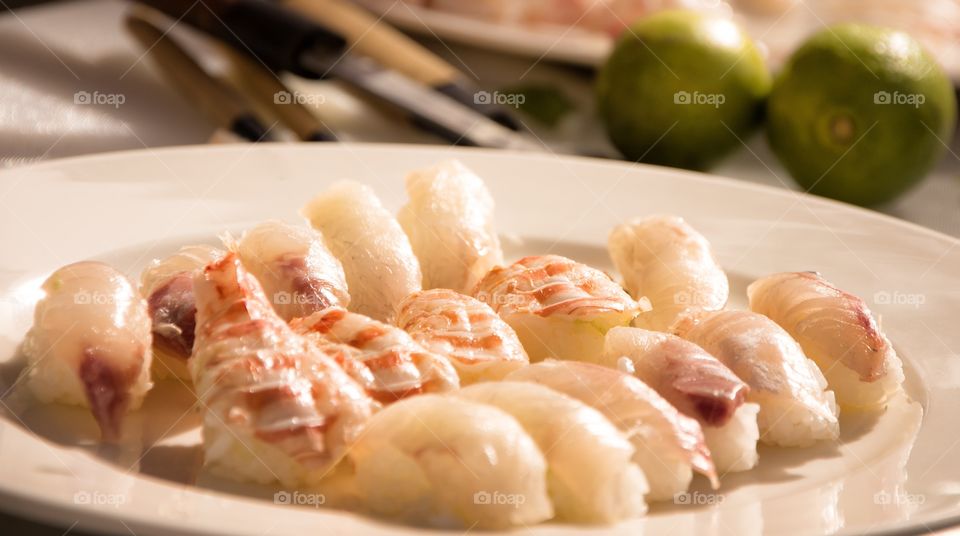 Sushi in white plate