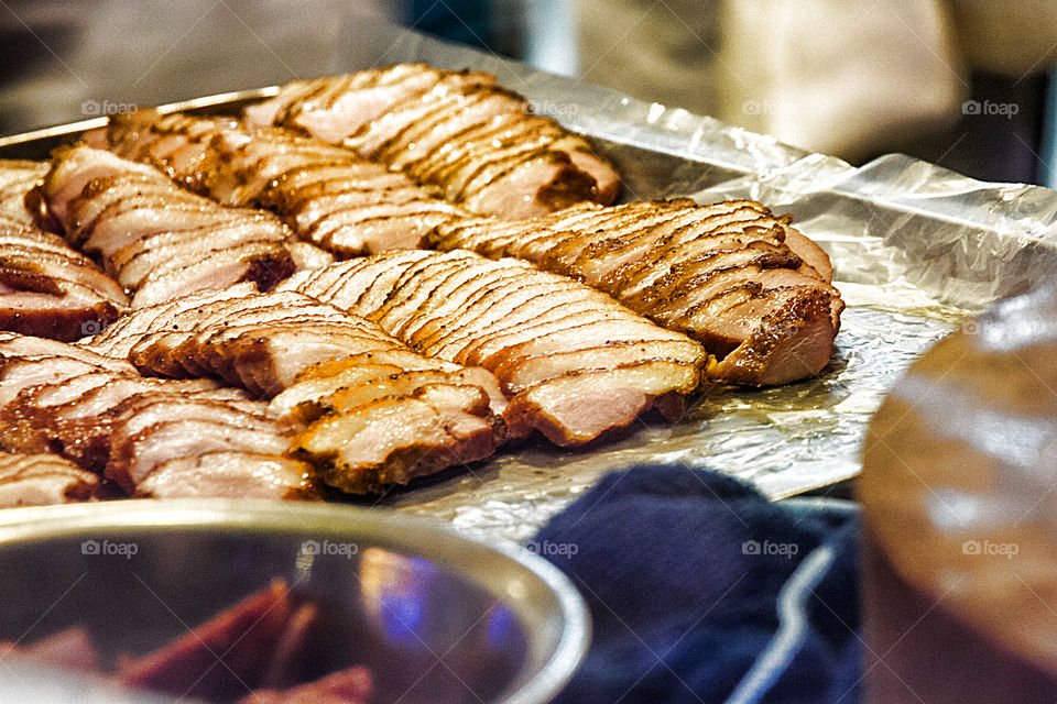 Slice of roasted pork