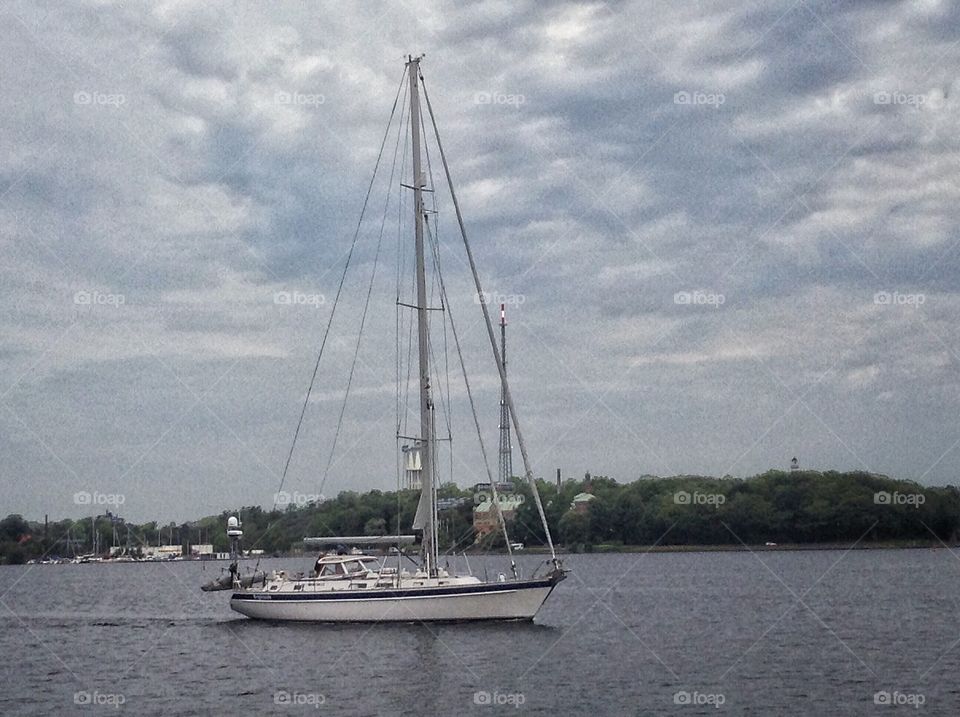 Let's go sailing. Sailboat, water, sky, island, 