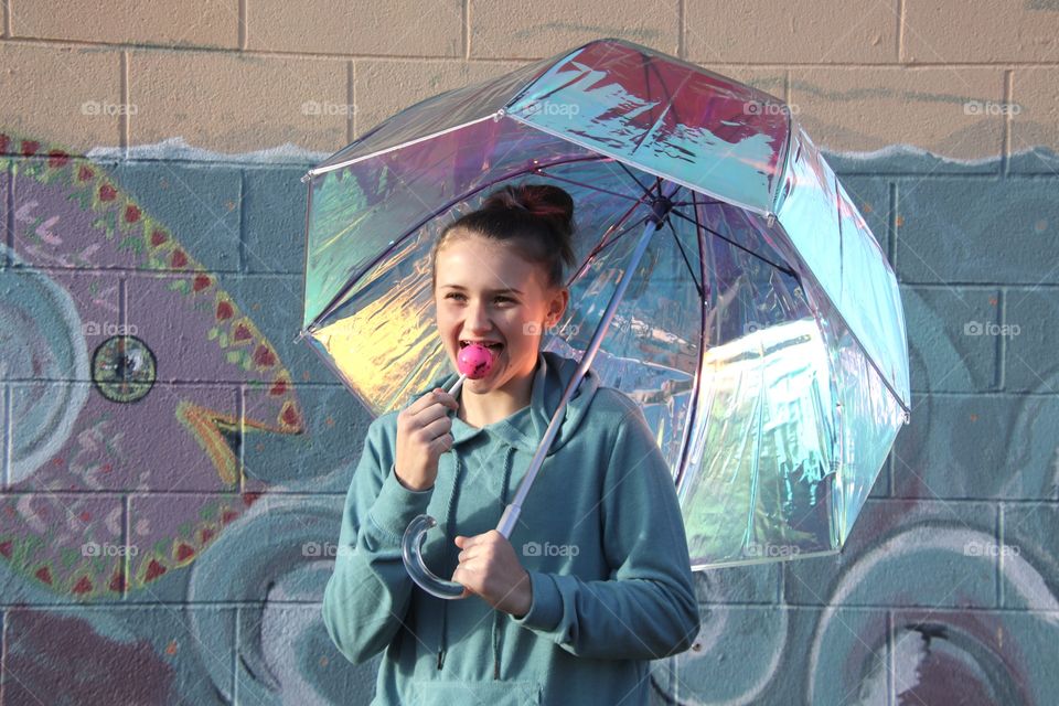 Graffiti, People, Umbrella, Portrait, Girl