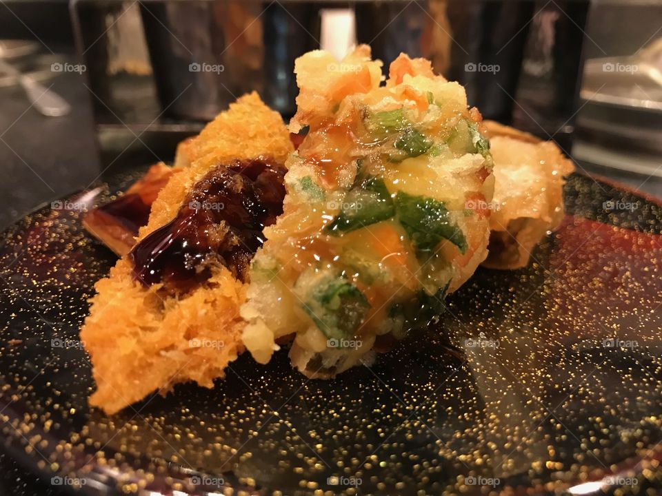 Starter fried dumpling in buffet restaurant in Thailand