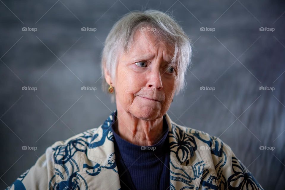 An elderly lady humorously expresses concern. 