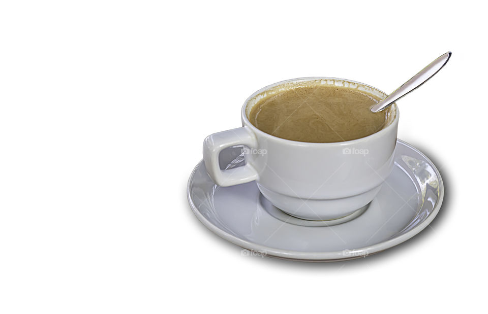 Isolated Hot coffee Put a glass of white with a casual break from work on a white background with clipping path.