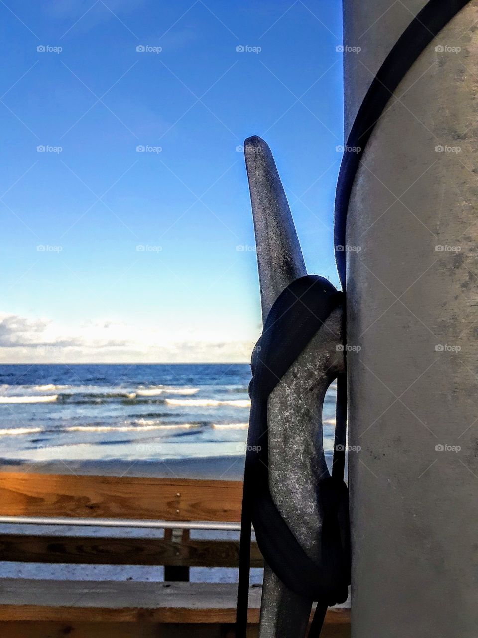 steel nautical cleat on beach