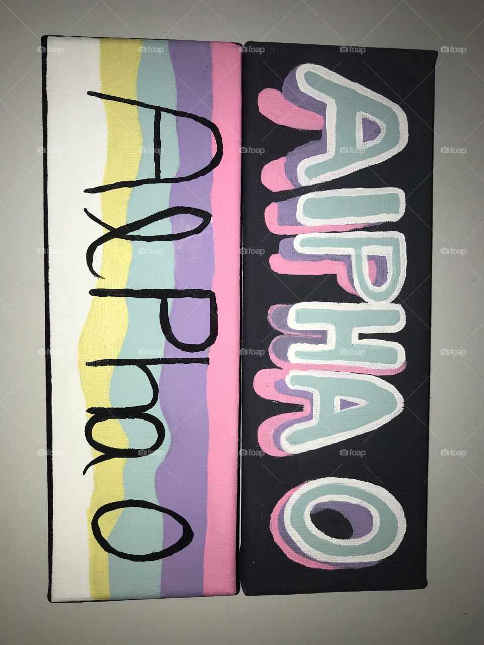 Cute double canvas with two different designs and handmade lettering in black and pastel lettering