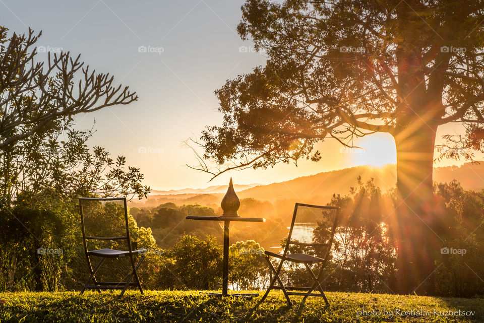 Sunlight on empty chairs