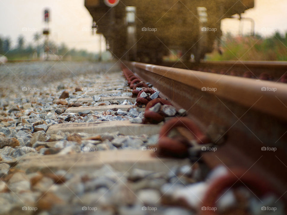 Rail track on foggy afternoon.