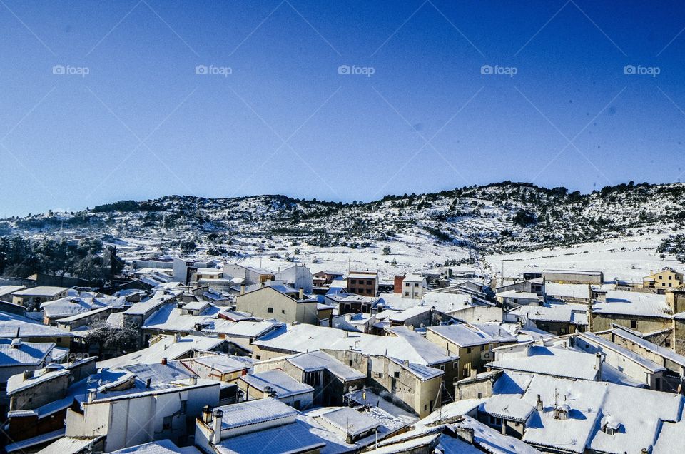 White winter in Spain after snow storm.