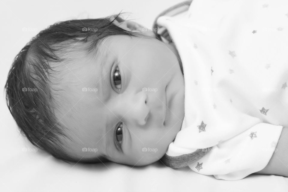Black and white portrait of a newly born baby 
