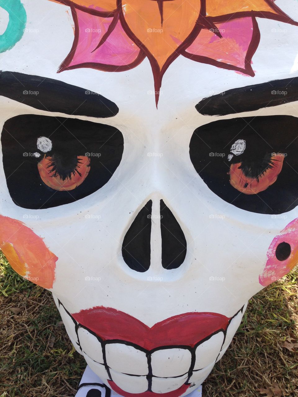 Mexico dia de muertos. Halloween.  Cross. Flowers. Skull skeleton