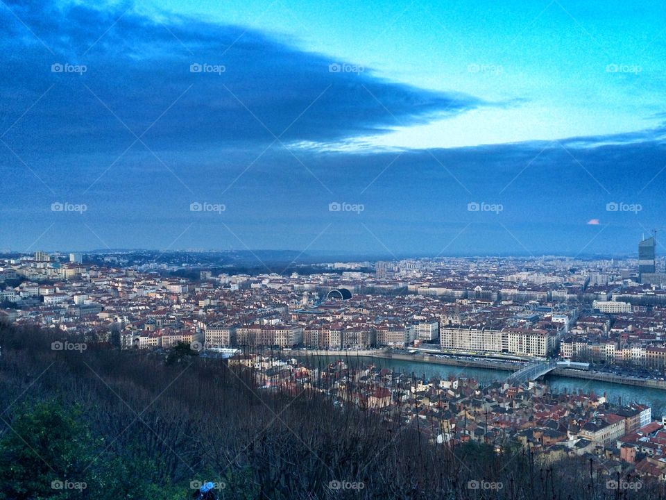 Lyon, France from the hill of Fourvières 