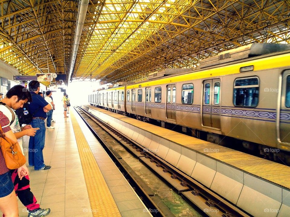 Commuters at a train station