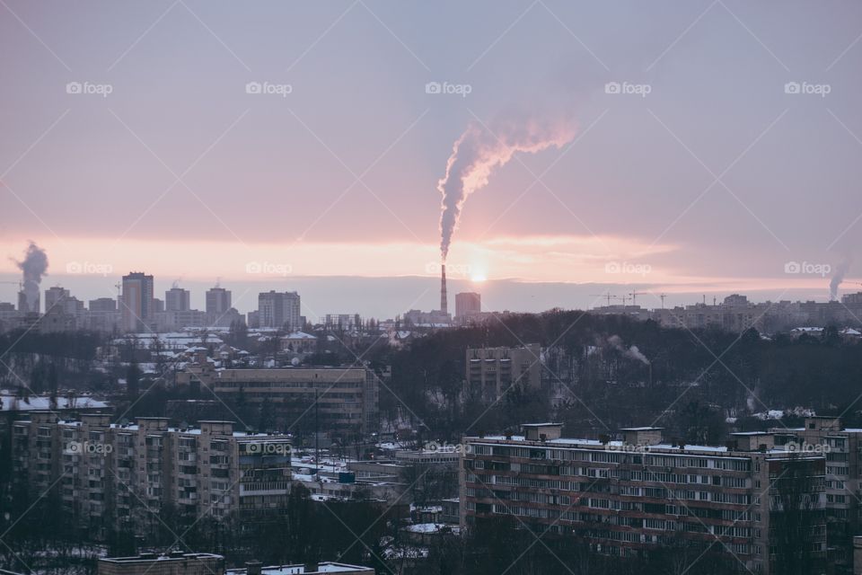 city ​​sunset view and chimney