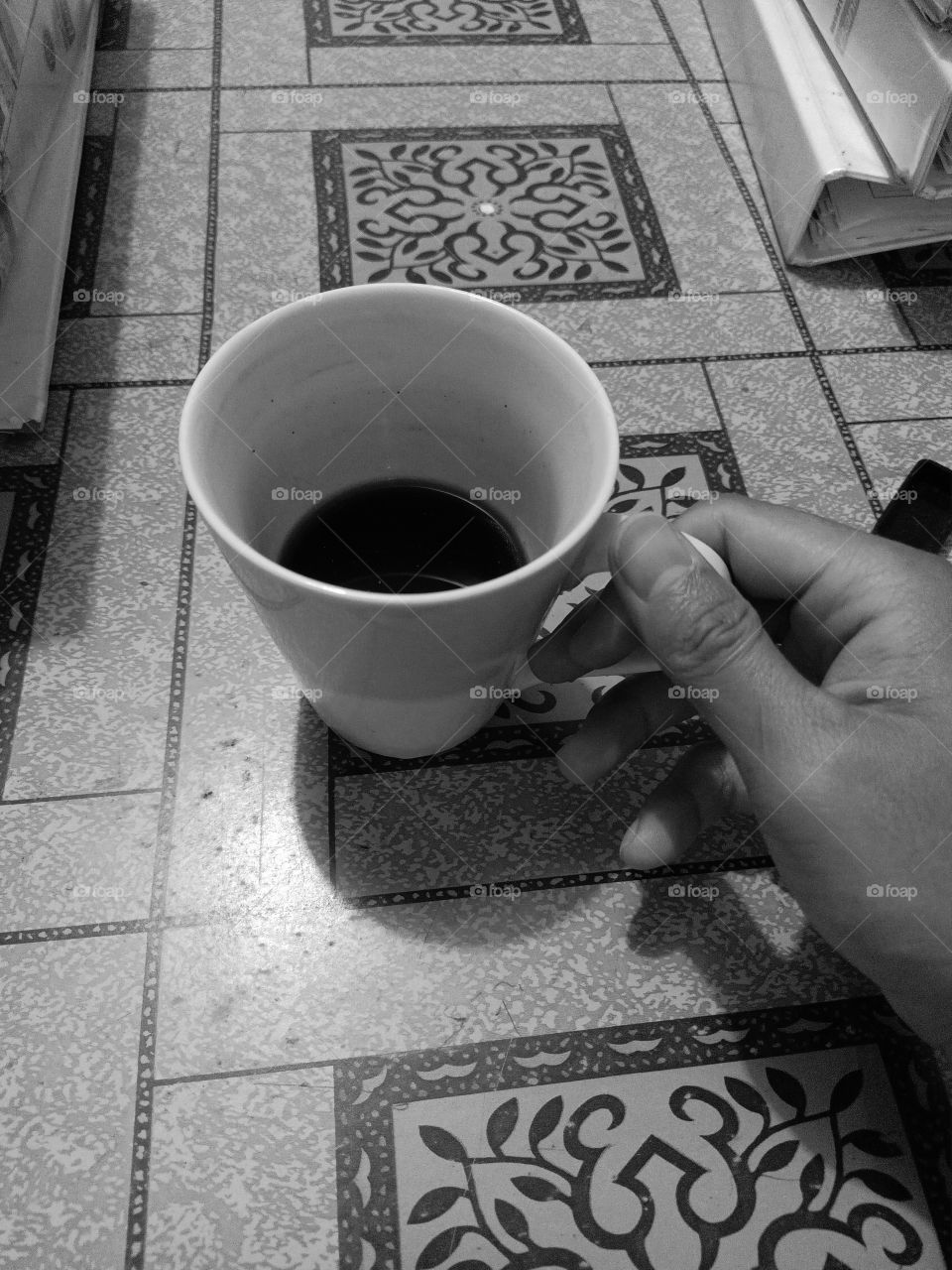 Enjoy coffee at night (Black and white)