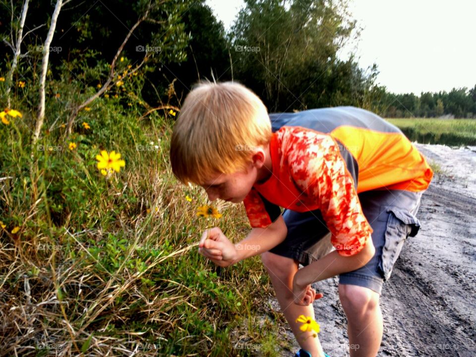 Boy holding beautiful flower in hand