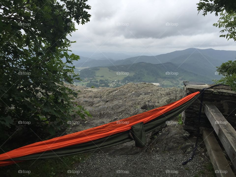 Mountain top hammock . Relaxing on top of mount Jefferson, North Carolina 