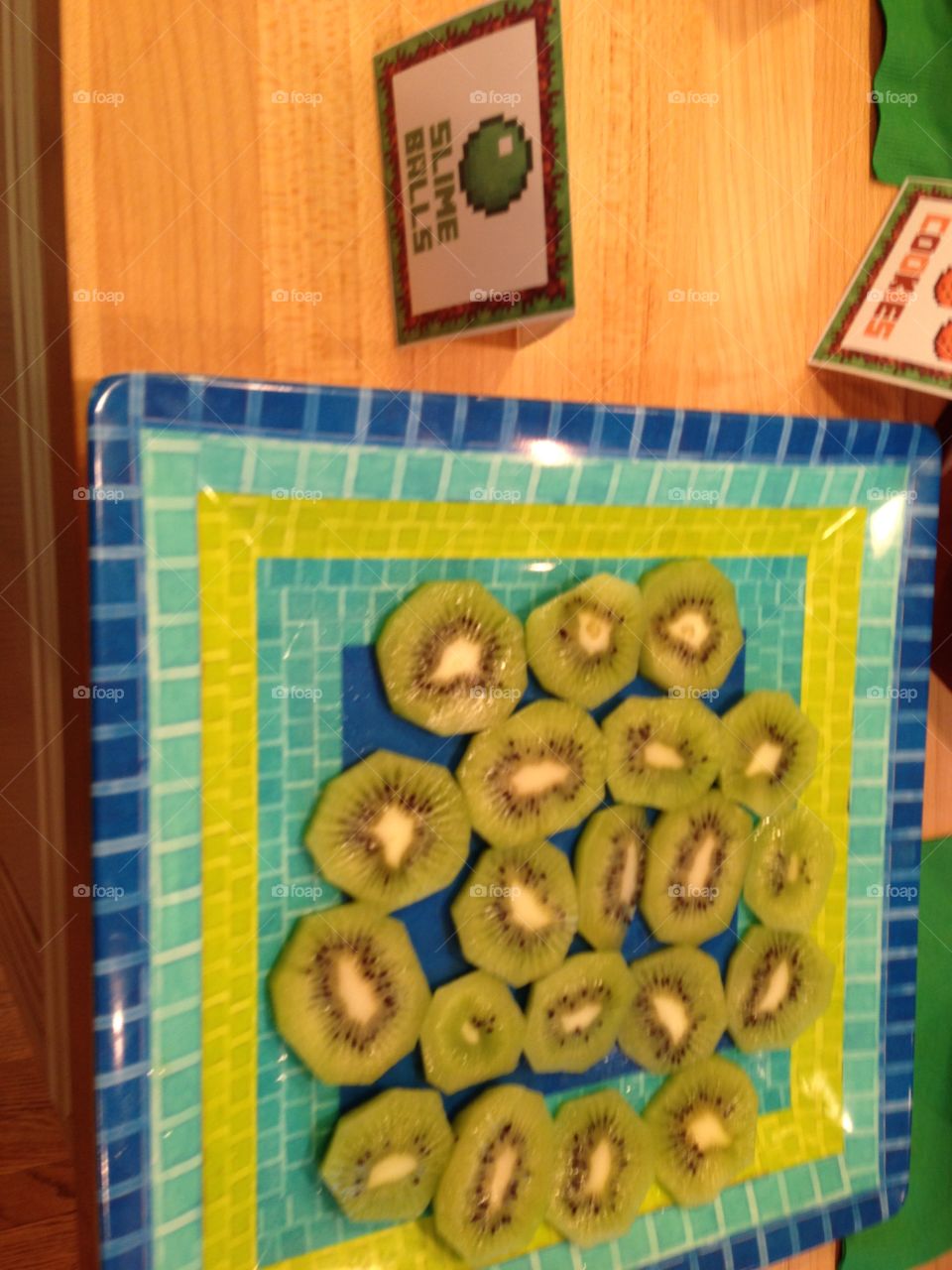 Minecraft birthday party snacks fruit kiwi