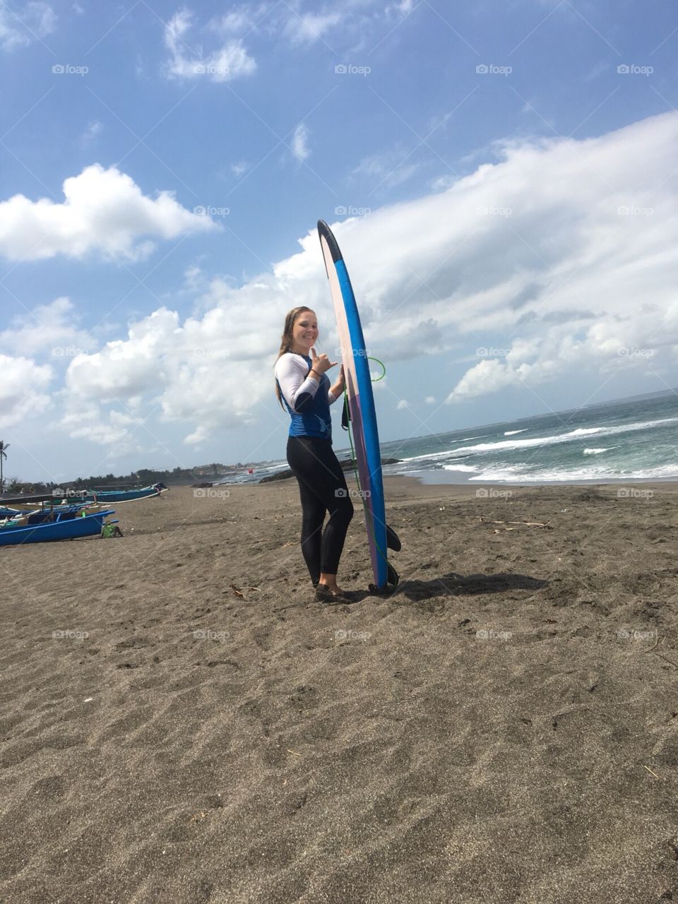 Surfer girl blonde ocean smile 