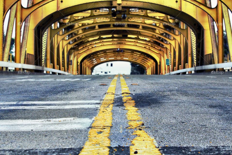 yellow lines, middle of the road, Golden Bridge. architecture