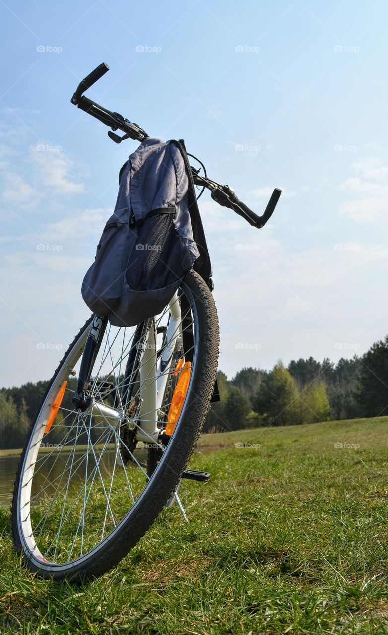 bike on a lake shore beautiful nature landscape