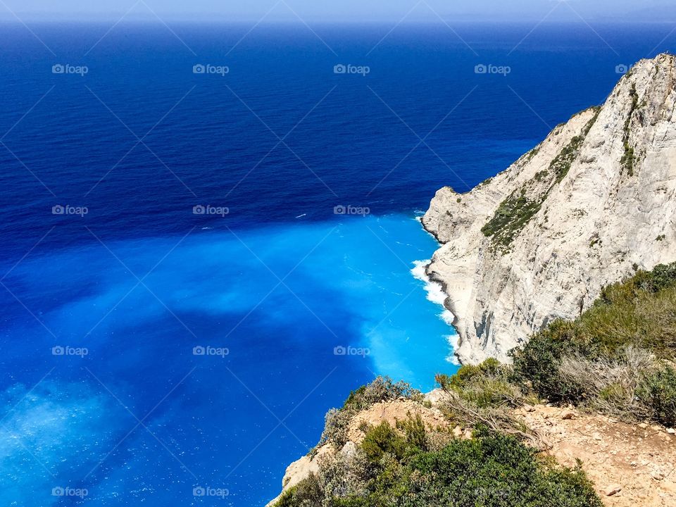 Limestone cliffs and turquoise waters in Zakynthos 
