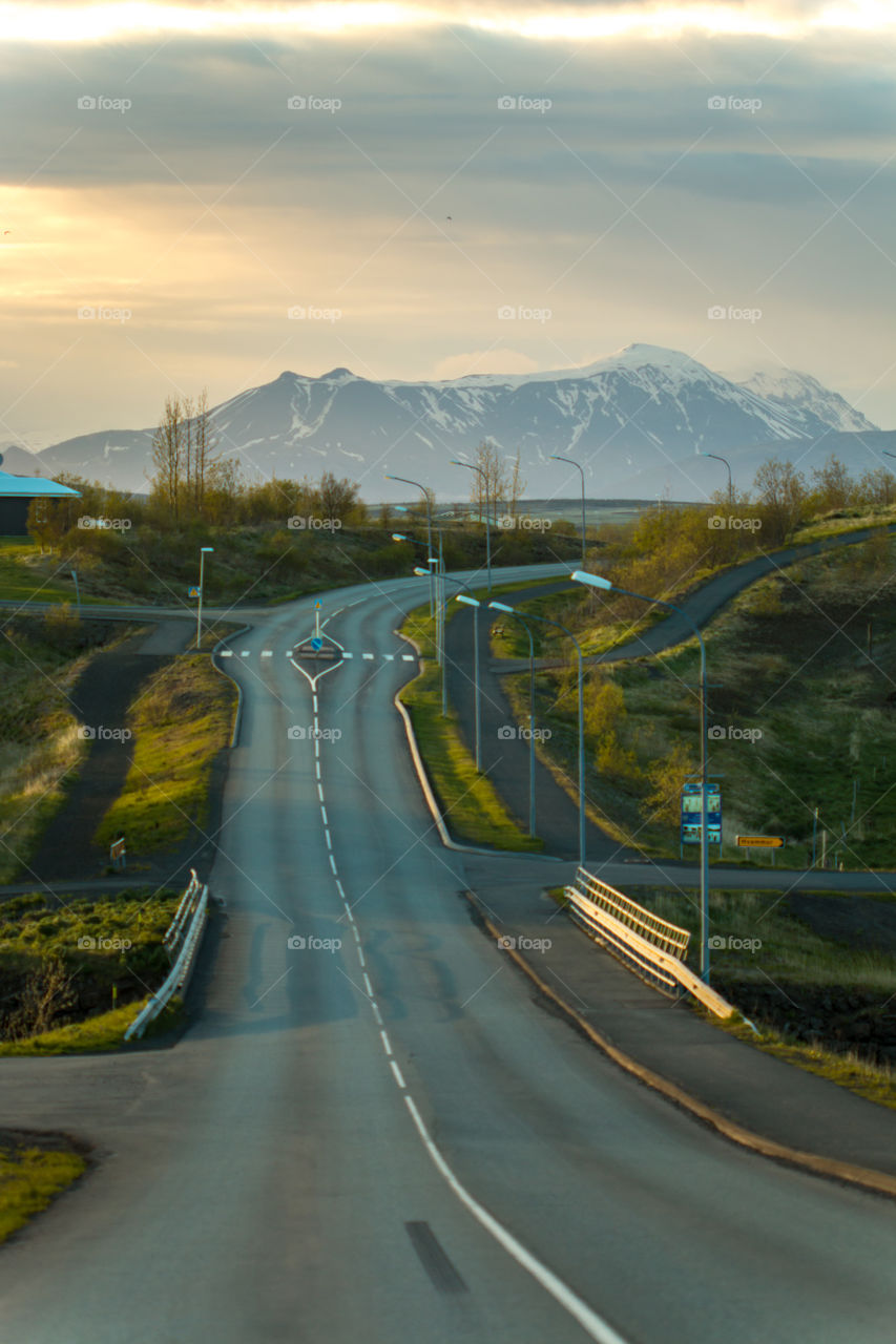 Sunset in vik Iceland with mountains in the background 