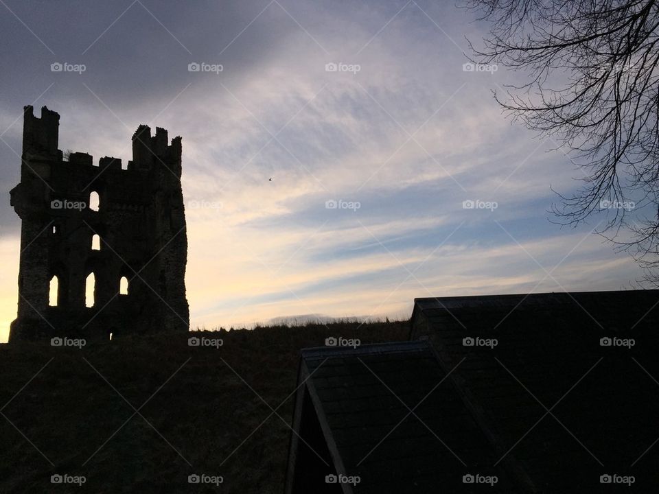 Silhouetted Tower at Sunset 